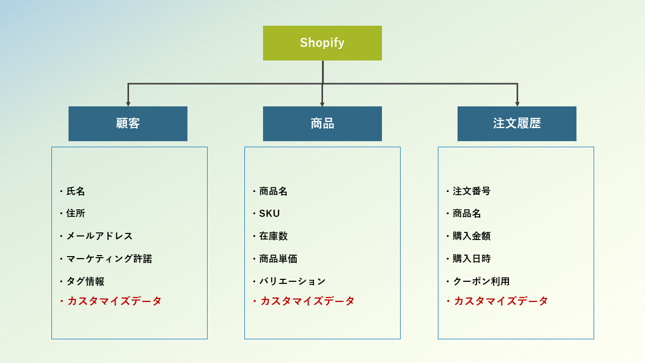 Shopify データ項目図